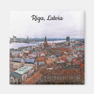 Riga, Letland Panorama Uitzicht Magneet