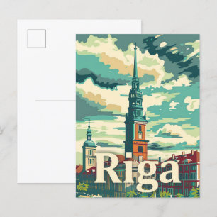 Riga Letland  retro reisillustratie Briefkaart