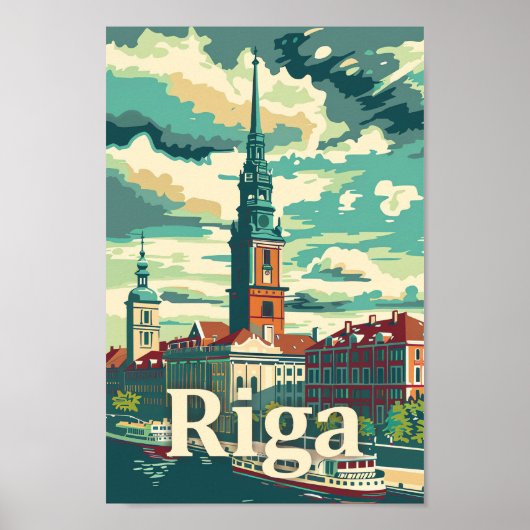 Riga Letland  retro reisillustratie Poster (Voorkant)