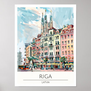 Riga Letland Vintage Kunst Illustratie Reizen Poster