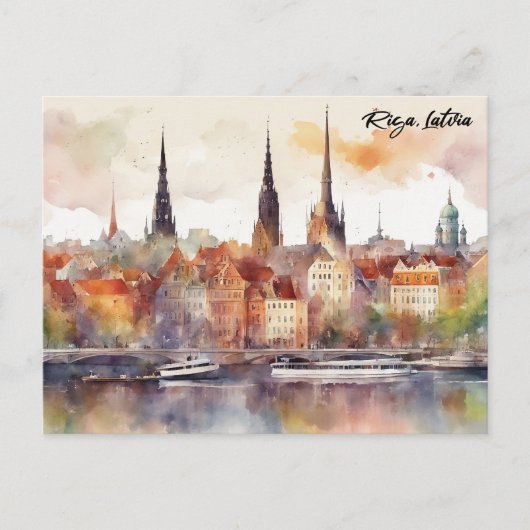 Riga, Letland Waterverf Stad Uitzicht Briefkaart (Voorkant)