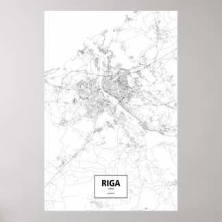 Riga, Letland (zwart op wit) Poster