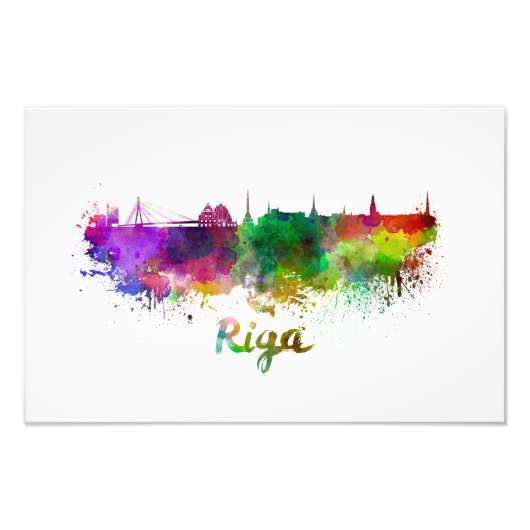 Riga skyline in watercolor foto afdruk (Voorkant)