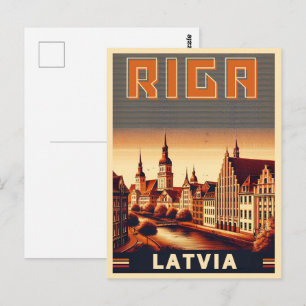 Riga Stad, Letland Baltische cultuur vintage gesch Briefkaart