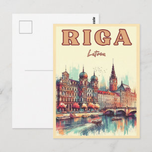 Riga Stad, Letland Baltische cultuur vintage gesch Briefkaart