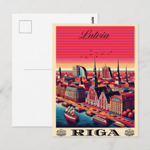Riga Stad, Letland Baltische cultuur vintage gesch Briefkaart