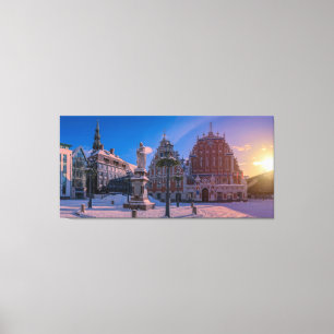 Riga Town Hall Square in de winter Canvas Afdruk