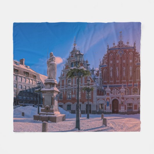 Riga Town Hall Square in de winter Fleece Deken (Voorkant (Horizontaal))