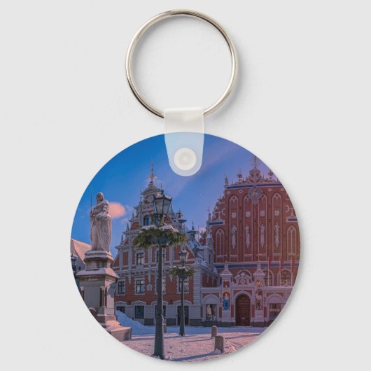 Riga Town Hall Square in de winter Sleutelhanger (Voorkant)