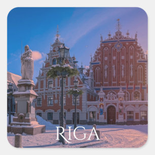 Riga Town Hall Square in Sticker op het winterplei