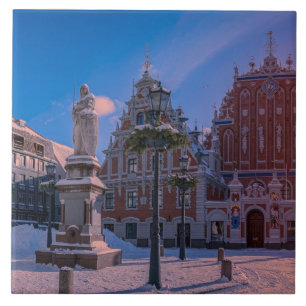 Riga Town Hall Square in winter keramische tegel Tegeltje