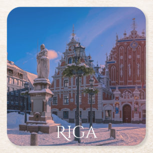 Riga Town Hall Square in winter Square Paper Coast Kartonnen Onderzetters