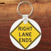 Right Lane Ends Road Sign Sleutelhanger (Voorkant)