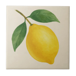 Right-Leaf Lemon Tegel – Waterverf Fruit Art Tegeltje