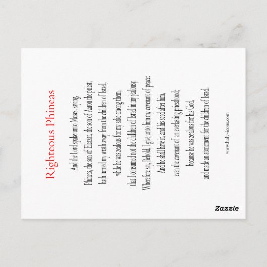 Righteous Phineas Prayer Card Briefkaart (Achterkant)