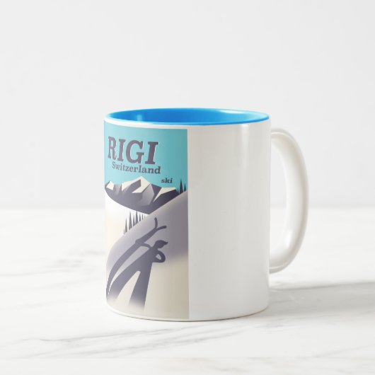 Rigi Zwitserland skiposter Tweekleurige Koffiemok (Voorkant rechts)
