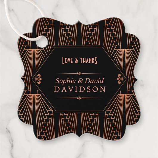 Rij 20s Grote Gatsby Copper Art Deco Wedding Bedankjes Labels (Voorkant)