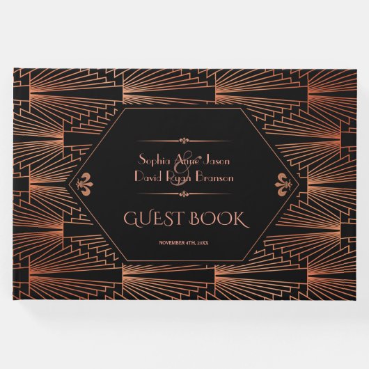 Rij 20s Grote Gatsby Copper Art Deco Wedding Gastenboek (Voorkant)
