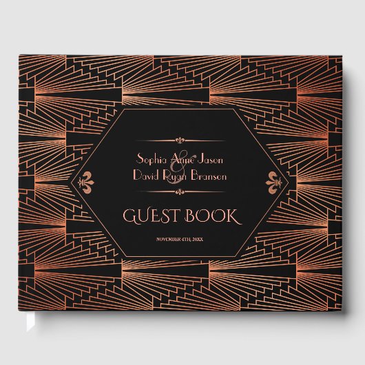 Rij 20s Grote Gatsby Copper Art Deco Wedding Gastenboek (Voorkant)