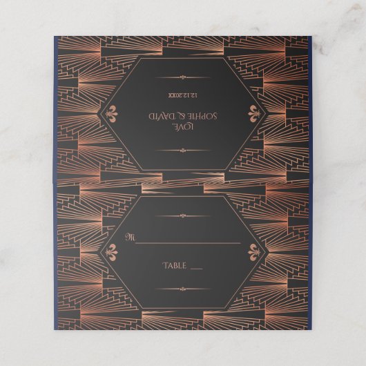 Rij 20s Grote Gatsby Copper Art Deco Wedding Plaatskaartje (Buitenkant ongevouwen)