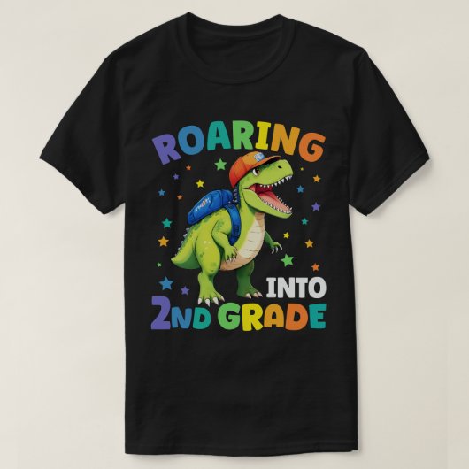 Rij 2e klas Dinosaur T Rex terug naar school T-shirt (Design voorkant)
