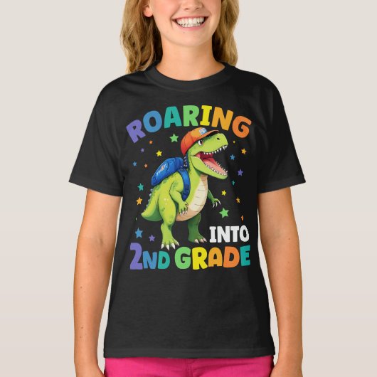 Rij 2e klas Dinosaur T Rex terug naar school T-shirt (Voorkant)