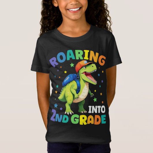 Rij 2e klas Dinosaur T Rex terug naar school T-shirt (Voorkant)