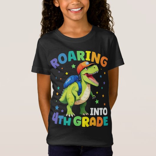 Rij 4e klas Dinosaur T Rex terug naar school T-shirt (Voorkant)