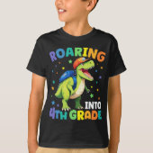Rij 4e klas Dinosaur T Rex terug naar school T-shirt (Voorkant)