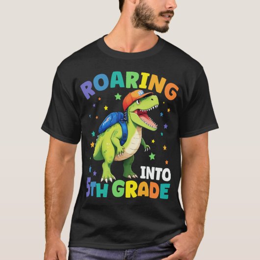 Rij 5e klas Dinosaur T Rex terug naar school T-shirt (Voorkant)