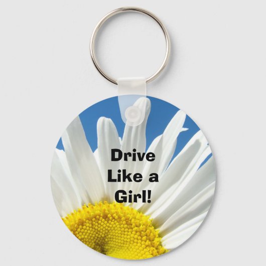Rij als een meisje! sleutelhanger Witte Madeliefje (Voorkant)