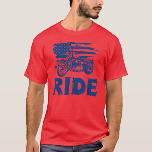Rij, Biker Amerikaanse Vlag T-shirt (Voorkant)