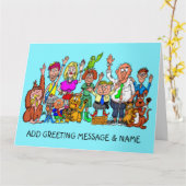 Rij Cartoon mensen die afscheid nemen Kaart (Gele Bloem)