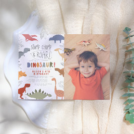 Rij! Colorful Dinosaurs Photo Boy Birthday Party Kaart