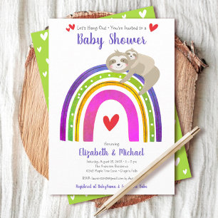 Rij door Baby shower Cute Sloths Boho Rainbow Kaart