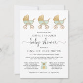 Rij door Baby shower Retro Carriage Green Kaart (Voorkant)