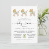Rij door Baby shower Retro Carriage Green Kaart (Staand voorkant)