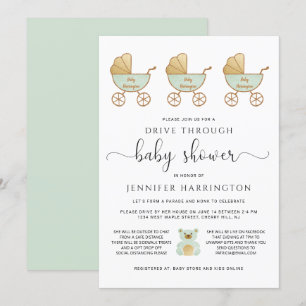 Rij door Baby shower Retro Carriage Green Kaart