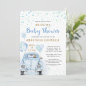 Rij door Boy Baby shower Blue Car Gold Kaart (Staand voorkant)