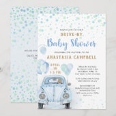 Rij door Boy Baby shower Blue Car Gold Kaart (Voorkant / Achterkant)