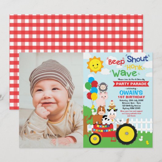 Rij door de dieren van de Birthday Parade Boerderi Kaart (Voorkant / Achterkant)