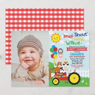 Rij door de dieren van de Birthday Parade Boerderi Kaart