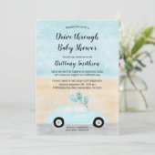 Rij door een baby shower met een blauwe auto kaart (Staand voorkant)