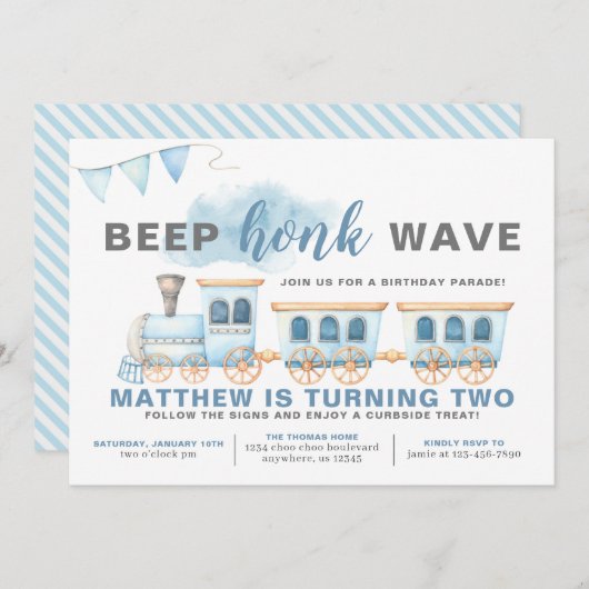 Rij door Train Birthday Invitation Boy Kaart (Voorkant / Achterkant)