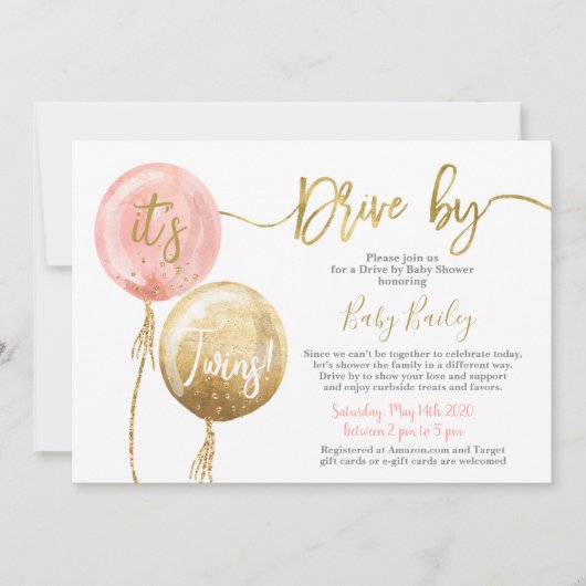 Rij door Twins Baby shower meisje Kaart (Voorkant)