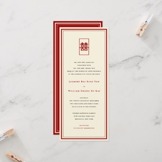 Rij dubbelgeluk Eenvoudig Chinees huwelijk Kaart (Voorkant / Achterkant in situ)