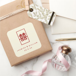 Rij dubbelgeluk Eenvoudig Chinees huwelijk Vierkante Sticker