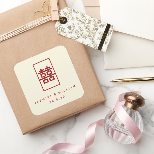 Rij dubbelgeluk Eenvoudig Chinees huwelijk Vierkante Sticker (Geschenken)