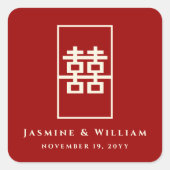 Rij dubbelgeluk Eenvoudig Chinees huwelijk Vierkante Sticker (Voorkant)