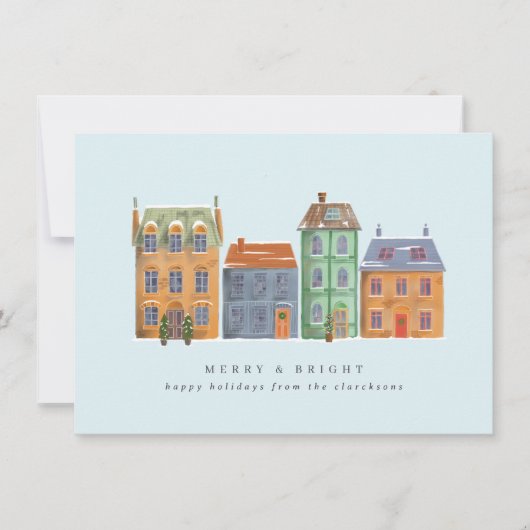 Rij Huizen Op Een Winterdag Feestdagenkaart (Voorkant)